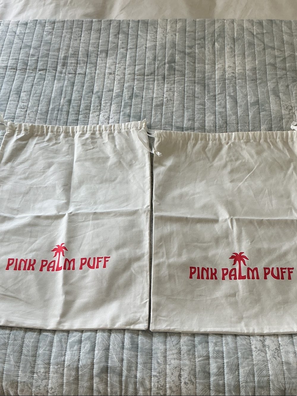 Pink Palm Puff White Drawstring Tote Dust Bag - Pink Logo
